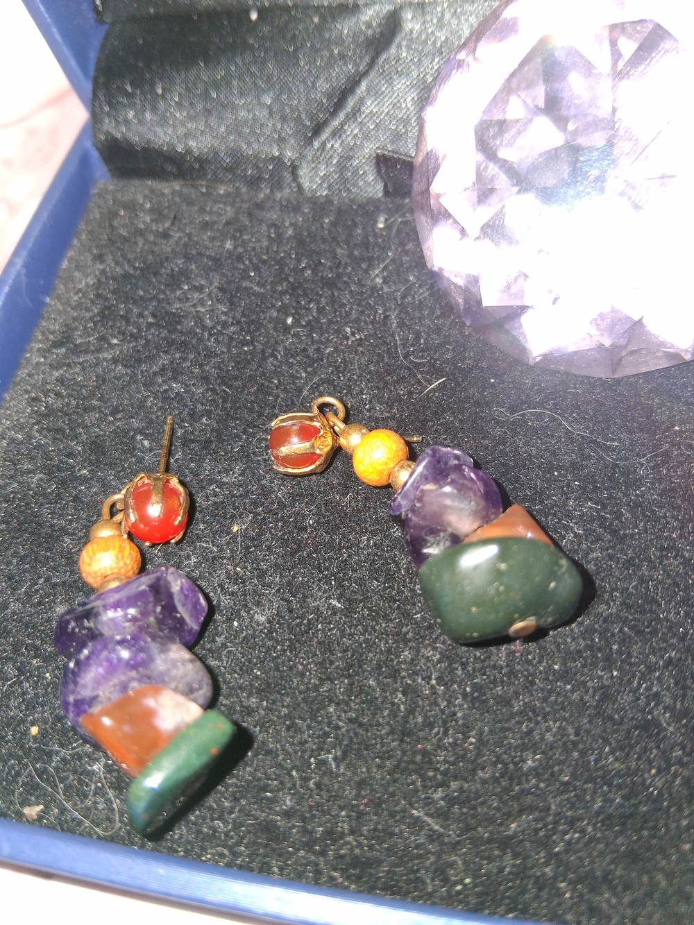 Multicolor Semi-Precious Stone Drop Earrings - Unbranded